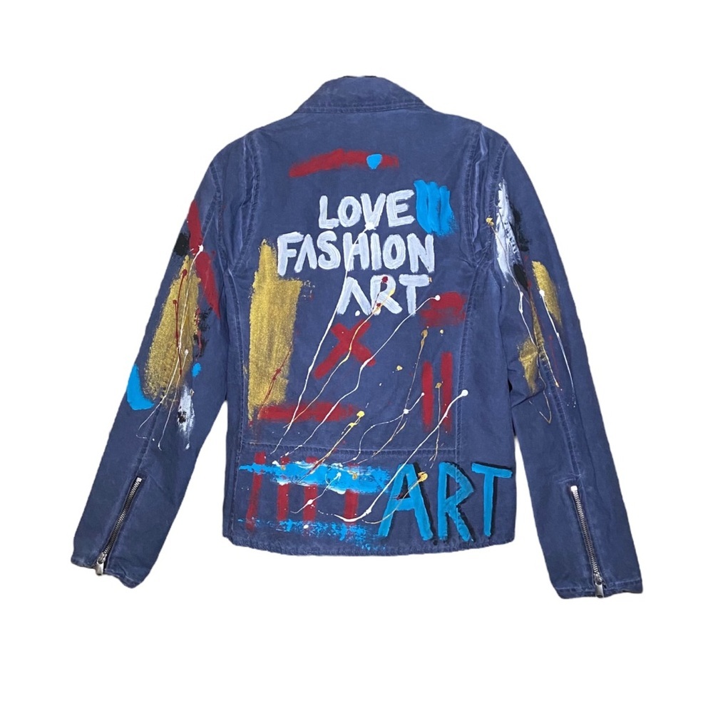 Wearable Art Graffiti Hand Painted Denim Moto Jacket Statement Medium